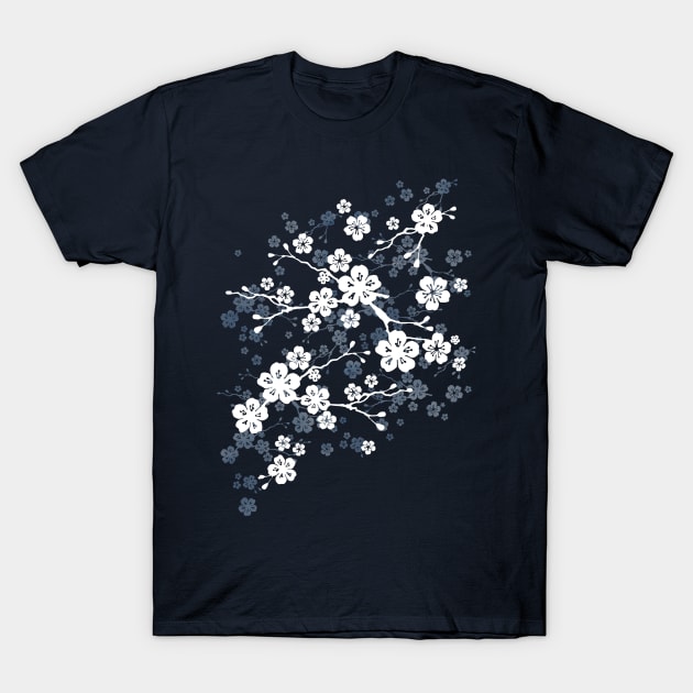 Navy blue cherry blossom T-Shirt by adenaJ